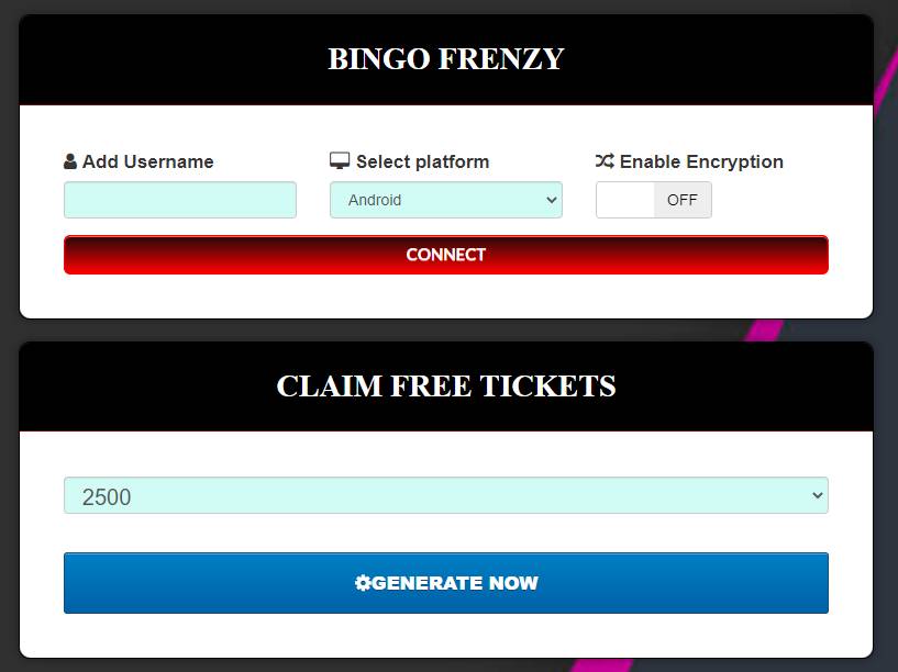 Bingo Frenzy generator for free tickets