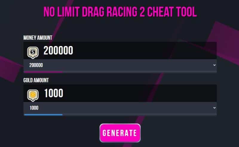 No Limit Drag Racing 2 money and gold generator