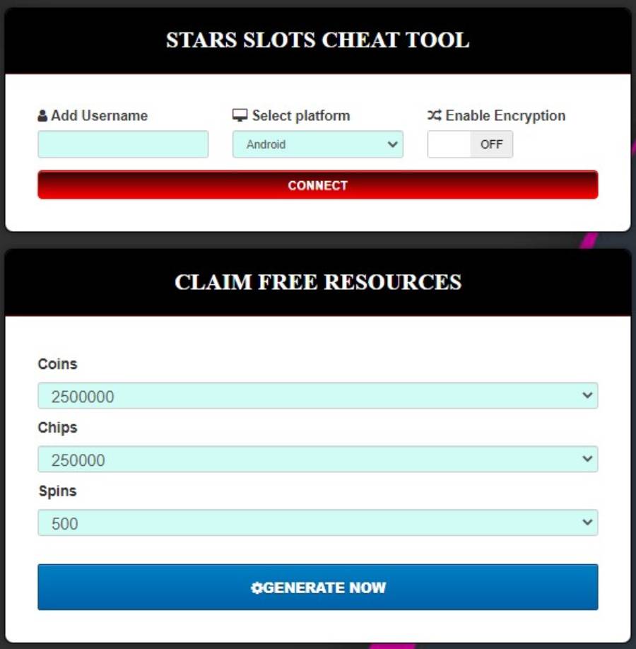 Stars Slots coins, chips, and spins generator